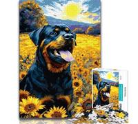 Sunflower Rottweiler 1000 Piece Jigsaw Puzzles for Teenagers,Stress Reliever Difficult Challenge Unique Home Decor And Gifts (75x50cm)