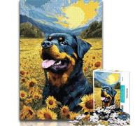 Sunflower Rottweiler Jigsaw Puzzles for Teenagers 1000 Jigsaws,Challenging To Complete But Fun And Humorous Unique Home Decor And Gifts 38x26cm