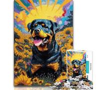 Sunflower Rottweiler Jigsaw Puzzles for Teenagers 1000 Piece,Educational Games Home Decoration Artists Collection,Fine Art (75x50cm)