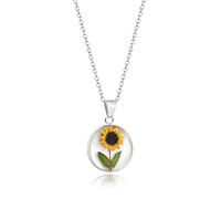 Sunflower round Pendant medium Made with a real Sunflower and set in Sterling silver and resin by Natural Flower Jewellery