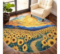 Sunflower Round Rugs for Dining Table, Abstract Starry Sky Rug 180cm, Oil Painting Circle Rug, Washable Round Area Rugs for Living Room Bathroom Under the Sofa