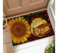 Sunflower Runner Rug, Autumn Nature Owl Moon Fall Yellow Non-Slip Doormat Rectangle Throw Rug Non Shedding for Kitchen Laundry Room Doorway Entryway Decor 2x3 Ft