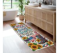 Sunflower Runner Rug, Patriotic Festive Boot Flag Summer Red Low Pile Sponge Home Floor Rectangle Print Carpet for Kitchen Laundry Room Doorway Entryway Decor 2x6 Ft