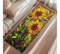 Sunflower Runner Rug, Stained Glass Autumn Floral Leaf Kitchen Rug 60x240cm, Washable Carpet Runner Non-Slip Short Pile Carpet For Entryways Bedroom Laundry