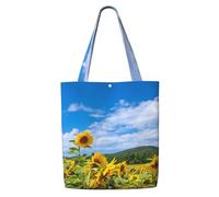 Sunflower Sea And Blue Sky White Clouds,Reusable Grocery Bags Shopping Tote Bags Large Capacity Canvas Shoulder bag