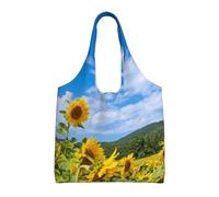 Sunflower Sea And Blue Sky White Clouds,Reusable Tote Bags Grocery Bags Large Capacity Canvas Shopping Shoulder bag