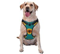 Sunflower Seamless On Green Teal Background,Pet Harness,Adjustable Reflective Dog Harness,Pet Leash Vest,XL