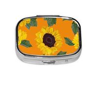 Sunflower Seamless Pattern,Meta Pill Box 2 Compartment Medicine Case,Portable Organizer,Rectangle Meta Portable Organizer Pill Box 2095 Compartment Medicine Case