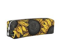 Sunflower Seamless Pattern Pencil Case Leather Simple Zipper Pencil Bag, Color 1, 21 x 5 x 5.5 cm