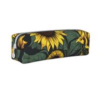 Sunflower Seamless Pattern Pencil Case Leather Simple Zipper Pencil Bag, Color 3, 21 x 5 x 5.5 cm