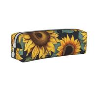 Sunflower Seamless Pattern Pencil Case Leather Simple Zipper Pencil Bag, Color 5, 21 x 5 x 5.5 cm