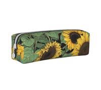 Sunflower Seamless Pattern Pencil Case Leather Simple Zipper Pencil Bag, Color 9, 21 x 5 x 5.5 cm