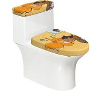 Sunflower Seed Squirrel Soft 2Pcs Toilet Lid - Tank Covers, Elastic Reusable for U/O Shape Toilets, Bathroom Decor