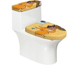 Sunflower Seed Squirrel Soft 2Pcs Toilet Lid - Tank Covers, Elastic Reusable for U/O Shape Toilets, Bathroom Decor