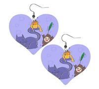 Sunflower seeds and cats Prints Leather Heart earrings Pendant Stylish and light Lightweight Dangle for Women Girls, One Size, Leather, No Gemstone