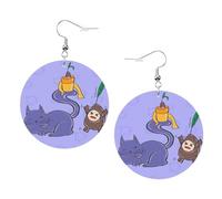 Sunflower seeds and cats Prints Leather round earrings Pendant Stylish and beautiful Lightweight Dangle for Women Girls