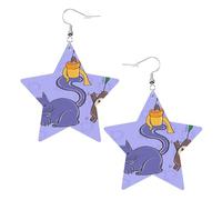 Sunflower seeds and cats Prints Leather star earrings Pendant Stylish and beautiful Lightweight Dangle for Women Girls
