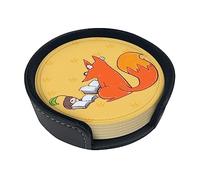 Sunflower Seeds and Foxes 6 Piece Leather Coaster Set, Perfect Housewarming Hostess Gift, Protects Furniture from Water Damage and Scratch Damage one Size