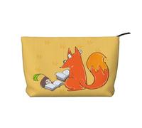 Sunflower seeds and foxes Printed Corduroy Cosmetic Bag - Women's Portable Zipper Toiletry Storage Bag, Black, One Size