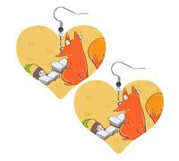 Sunflower seeds and foxes Prints Leather Heart earrings Pendant Stylish and beautiful Lightweight Dangle for Women Girls