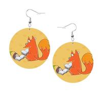 Sunflower seeds and foxes Prints Leather round earrings Pendant Stylish and beautiful Lightweight Dangle for Women Girls