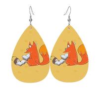 Sunflower seeds and foxes Prints Leather Teardrop earrings Pendant Stylish and light Lightweight Dangle for Women Girls, One Size, Leather, No Gemstone