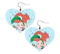 Sunflower seeds and mushroom Prints Leather Heart earrings Pendant Stylish and beautiful Lightweight Dangle for Women Girls