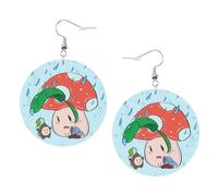 Sunflower seeds and mushroom Prints Leather round earrings Pendant Stylish and beautiful Lightweight Dangle for Women Girls