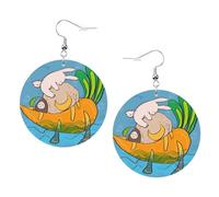 Sunflower seeds and rabbits Prints Leather round earrings Pendant Stylish and beautiful Lightweight Dangle for Women Girls