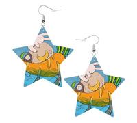 Sunflower seeds and rabbits Prints Leather star earrings Pendant Stylish and beautiful Lightweight Dangle for Women Girls