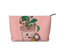 Sunflower seeds and strawberries Women's corduroy cosmetic bag, portable zipper hand-held wallet, suitable for travel and daily storage of cosmetics,