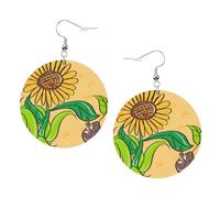 Sunflower seeds and sunflowers Prints Leather round earrings Pendant Stylish and beautiful Lightweight Dangle for Women Girls