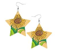 Sunflower seeds and sunflowers Prints Leather star earrings Pendant Stylish and beautiful Lightweight Dangle for Women Girls