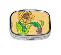 Sunflower Seeds and Sunflowers Square mini Pill Box, Travel Pill Box, can be Put into Wallet or Pocket to Store a Variety of Small Items