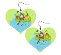 Sunflower seeds fishing Prints Leather Heart earrings Pendant Stylish and beautiful Lightweight Dangle for Women Girls