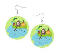 Sunflower seeds fishing Prints Leather round earrings Pendant Stylish and beautiful Lightweight Dangle for Women Girls