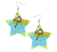 Sunflower seeds fishing Prints Leather star earrings Pendant Stylish and light Lightweight Dangle for Women Girls, One Size, Leather, No Gemstone
