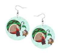 Sunflower seeds watermelon seeds Prints Leather round earrings Pendant Stylish and beautiful Lightweight Dangle for Women Girls