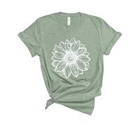 Sunflower Shirt - Unisex Inspirational Floral Tee with Strength, Joy, Hope & Love - Soft Cotton, Heather Sage, M