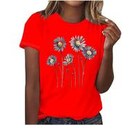 Sunflower Shirts Women Casual Loose Round Neck T-Shirt Short Sleeve Tops Flower Graphic Tee Shirts Summer Classic Fit Tees Top Basic Blouses Tunic Tops Daily Tshirts Ladies Summer Tops Size 8-16