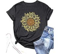 Sunflower Shirts Women Flower Graphic T-Shirts Inspirational Tees Casual Faith Shirt Short Sleeve Tops