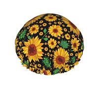 Sunflower Shower Cap,Reusable Shower Caps for Women Long Hair,Double Layer Waterproof Bathing Shower Hat Hair Protector 4.3inx10.6in