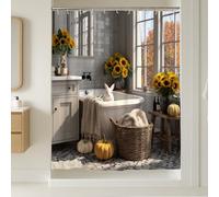 Sunflower Shower Curtain, Autumn Yellow Orange Floral Bathroom Decor, Rustic Farmhouse Modern Waterproof Fabric Shower Curtain with Hooks 54x78 Inch