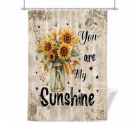 Sunflower Shower Curtain for Bathroom, You Are My Sunshine Yellow Floral Bee Retro Rustic Waterproof Cloth Fabric Bathroom Accessories Set with 12 Rust Proof Plastic Hooks, 56” x 78”