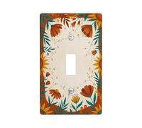 Sunflower Single Light Switch Cover Plate, Fall Botanical Flower Leaf Fall Orange Plastic Standard Size Switch Plate Decorative for Living Room Bedroom Home Office Decor (Single)