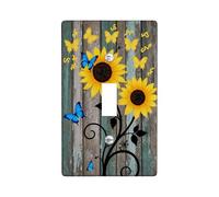 Sunflower Single Light Switch Cover Plate, Floral Rustic Butterfly Vine Summer Yellow Plastic Standard Size Switch Plate Decorative for New Apartment Home Bedroom Office Decor (Single)