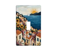 Sunflower Single Light Switch Cover Plate, Mediterranean Scenic Houses Water Summer Yellow Plastic Standard Size Toggle Light Switch Cover for Bedroom Bathroom Kitchen Entrance Decor (Single)