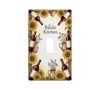 Sunflower Single Light Switch Cover Plate, Rustic Country Wine Bottle Jug Fall Yellow Plastic Standard Size Toggle Light Switch Cover for Home Living Room Bedroom Bathroom Decor (Single)
