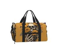Sunflower Skeleton Gym Bag for Men Women, Skull Flower Weekend Travel Duffle Bag with Shoe Compartment,Water-Resistant Sport Overnight Tote Dance Yoga Carry On Holdall