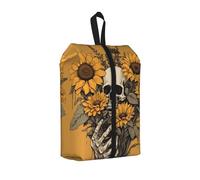Sunflower Skeleton Travel Shoe Bag Skull Flower Water Resistant Shoe Organiser with Zipper Handle, Lightweight Pouch for Suitcase & Gym, Folds Flat for Packing
